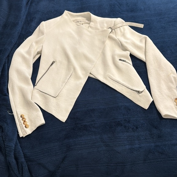 HELMUT LANG white lambskin leather trim asymmetric zip biker jacket US0 XS - Picture 7 of 7